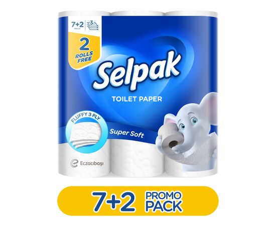 Туалетная бумага Selpak 3 слоя 7+2 рулонов (8690530015920), изображение 2 Туалетная бумага Selpak 3 слоя 7+2 рулонов (8690530015920), изображение 2