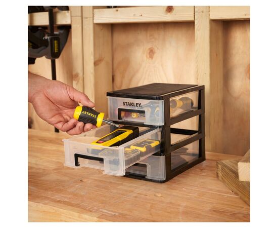 Ящик для инструментов Stanley вертикальный с 3-мя выдвижными отделениями, пластмассовый, 215x151x189 мм (STST40710-1), изображение 4 Ящик для инструментов Stanley вертикальный с 3-мя выдвижными отделениями, пластмассовый, 215x151x189 мм (STST40710-1), изображение 4