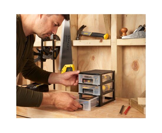 Ящик для инструментов Stanley вертикальный с 3-мя выдвижными отделениями, пластмассовый, 215x151x189 мм (STST40710-1), изображение 5 Ящик для инструментов Stanley вертикальный с 3-мя выдвижными отделениями, пластмассовый, 215x151x189 мм (STST40710-1), изображение 5