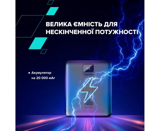 Батарея универсальная Canyon PB-2008 20000mAh PD/100W Q.C/3.0 (CNE-CPB2008DG), изображение 7 Батарея универсальная Canyon PB-2008 20000mAh PD/100W Q.C/3.0 (CNE-CPB2008DG), изображение 7