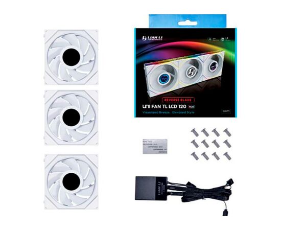 Кулер до корпусу Lian Li Reverse TL LCD 120-3, White (G99.12RTLLCD3W.00), зображення 8 Кулер до корпусу Lian Li Reverse TL LCD 120-3, White (G99.12RTLLCD3W.00), зображення 8