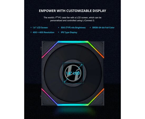 Кулер до корпусу Lian Li Reverse TL LCD 140-1, Black (G99.14RTLLCD1B.00), зображення 9 Кулер до корпусу Lian Li Reverse TL LCD 140-1, Black (G99.14RTLLCD1B.00), зображення 9