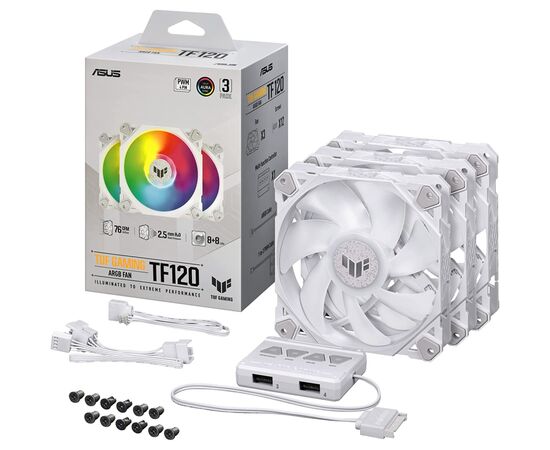 Кулер для корпуса Corsair TUF Gaming TF120 ARGB 3IN1 White (90DA0033-B09030), изображение 9 Кулер для корпуса Corsair TUF Gaming TF120 ARGB 3IN1 White (90DA0033-B09030), изображение 9