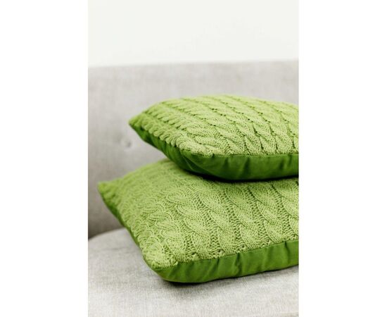 Наволочка Прованс декоративная вязаная Косы травяная 45х45 (028637), изображение 2 Наволочка Прованс декоративная вязаная Косы травяная 45х45 (028637), изображение 2