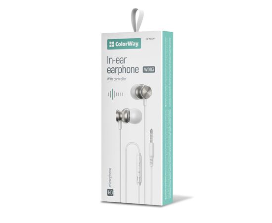 Наушники ColorWay 3.5 mm Wired Earphone UrbanBeat White (CW-WD03WT), изображение 2 Наушники ColorWay 3.5 mm Wired Earphone UrbanBeat White (CW-WD03WT), изображение 2