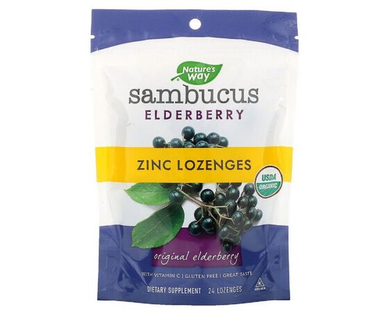 Трави Nature's Way Льодяники бузини з цинком, Sambucus Elderberry, Zinc Lozenge (NWY-10220)