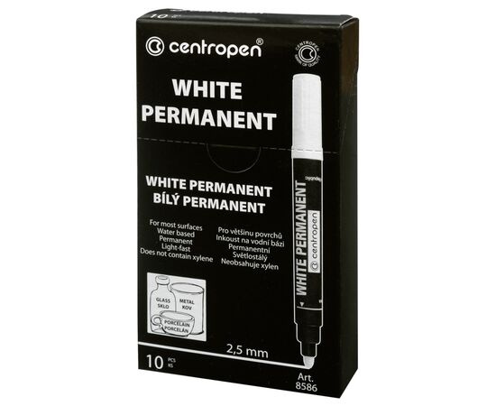 Маркер Centropen Permanent White 8586 2.5 мм (8586/11), изображение 2 Маркер Centropen Permanent White 8586 2.5 мм (8586/11), изображение 2