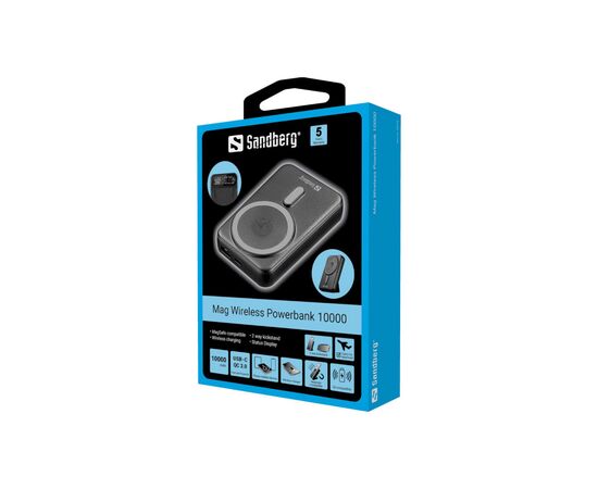 Батарея универсальная Sandberg 10000mAh Mag Wireless, PD/18W, QC/3.0/22.5W, Qi Wireless 15W (420-94), изображение 6 Батарея универсальная Sandberg 10000mAh Mag Wireless, PD/18W, QC/3.0/22.5W, Qi Wireless 15W (420-94), изображение 6