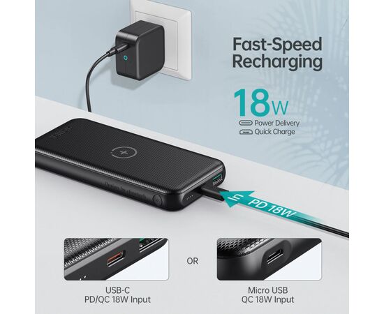 Батарея универсальная Choetech 10000mAh, PD/3.0/18W, QC/3.0, Wireless 10W (B650-V2-CC-BK), изображение 4 Батарея универсальная Choetech 10000mAh, PD/3.0/18W, QC/3.0, Wireless 10W (B650-V2-CC-BK), изображение 4