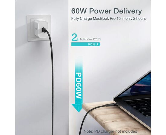 Дата кабель USB-C to USB-C 1.2m USB4.Gen 3 40 Gbps 240W Choetech (XCC-1040), изображение 8 Дата кабель USB-C to USB-C 1.2m USB4.Gen 3 40 Gbps 240W Choetech (XCC-1040), изображение 8