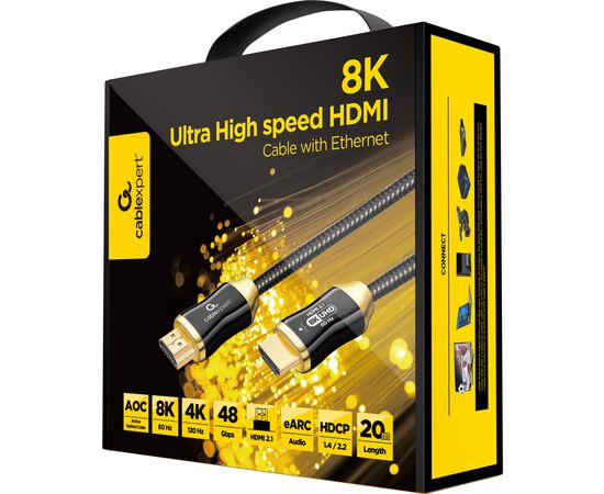 Кабель мультимедийный HDMI to HDMI 20.0m V.2.1, 8K 60Hz/4K 144Hz Optical Cablexpert (CCBP-HDMI8K-AOC-20M-EU), изображение 3 Кабель мультимедийный HDMI to HDMI 20.0m V.2.1, 8K 60Hz/4K 144Hz Optical Cablexpert (CCBP-HDMI8K-AOC-20M-EU), изображение 3
