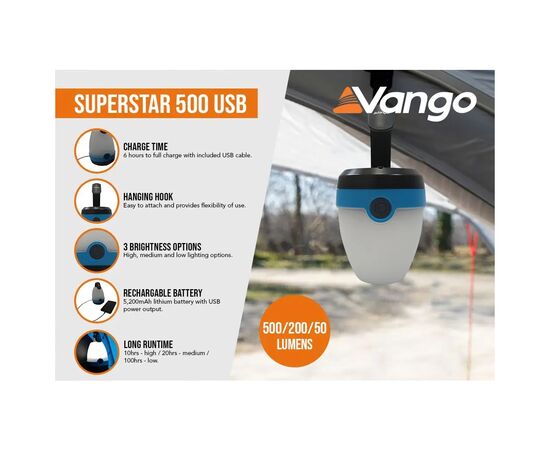 Фонарь Vango Superstar 500 Recharge USB River Blue (ACSLANTRN3KSW69) (930846), изображение 7 Фонарь Vango Superstar 500 Recharge USB River Blue (ACSLANTRN3KSW69) (930846), изображение 7