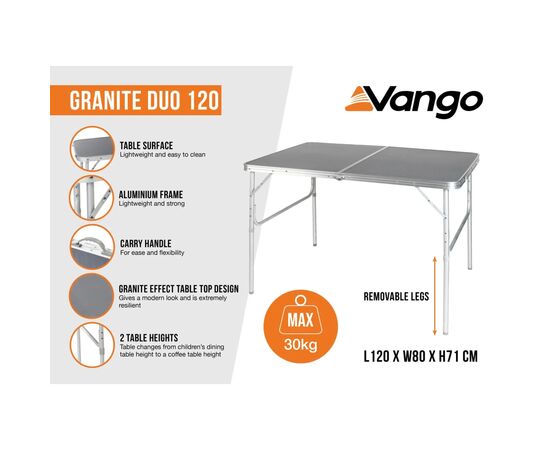 Туристический стол Vango Granite Duo 120 Table Excalibur (TBNGRANITE27086) (925345), изображение 9 Туристический стол Vango Granite Duo 120 Table Excalibur (TBNGRANITE27086) (925345), изображение 9