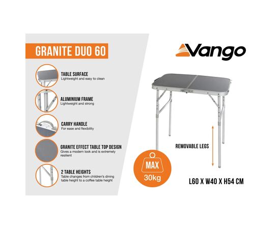 Туристический стол Vango Granite Duo 60 Excalibur (TBNGRANITE27065) (926779), изображение 3 Туристический стол Vango Granite Duo 60 Excalibur (TBNGRANITE27065) (926779), изображение 3