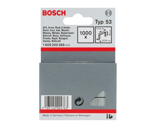 Скобы для строительного степлера Bosch тип 53, 10х11.4х0.74мм, 1000шт (1.609.200.366)