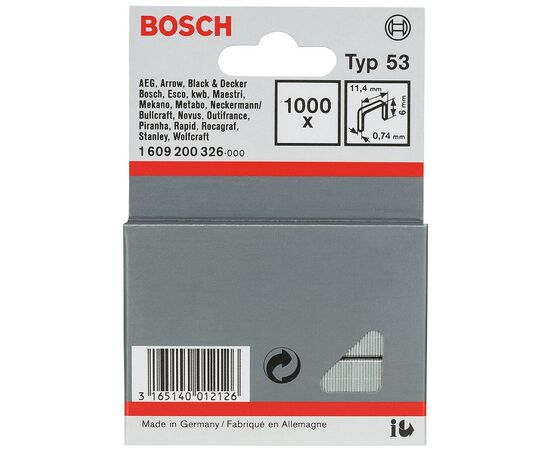 Скобы для строительного степлера Bosch тип 53, 6х11.4х0.74мм, 1000шт (1.609.200.326), изображение 8 Скобы для строительного степлера Bosch тип 53, 6х11.4х0.74мм, 1000шт (1.609.200.326), изображение 8