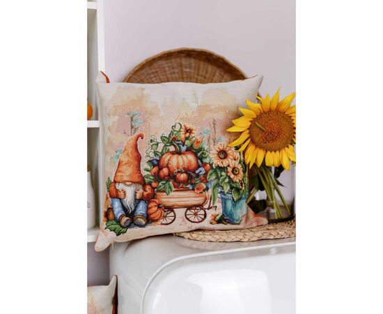 Подушка Прованс гобеленовая Тыквенные гномы с тележкой 45х45 см (036210), изображение 4