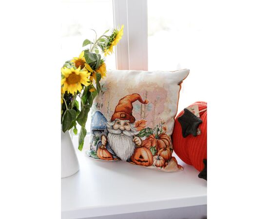 Подушка Прованс гобеленовая Тыквенные гномы с синим грибом 45х45 см (036206), изображение 3
