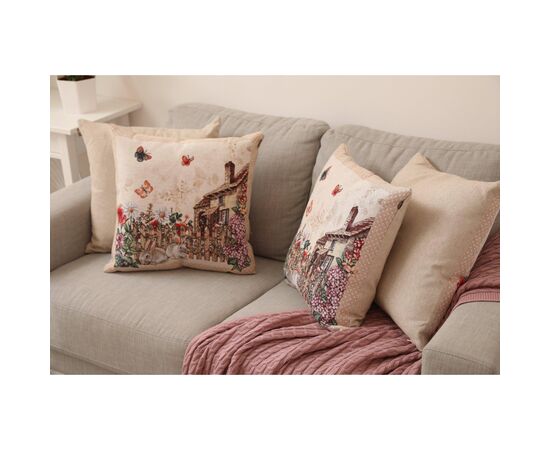 Подушка Прованс гобеленовая декоративная Alicia избушка и кролики 45х45 см (026041), изображение 3 Подушка Прованс гобеленовая декоративная Alicia избушка и кролики 45х45 см (026041), изображение 3