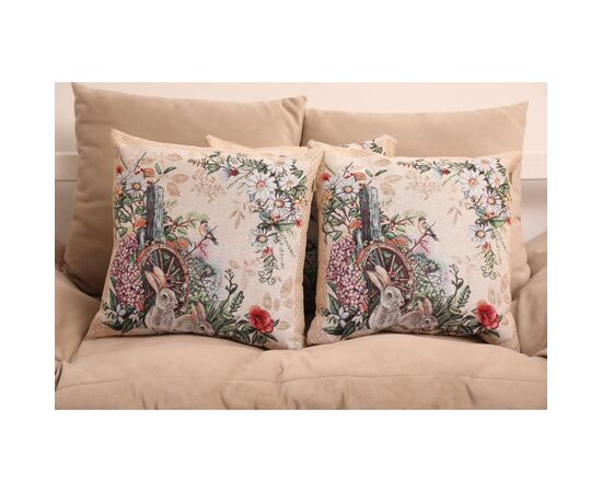 Подушка Прованс гобеленовая декоративная Alicia колесо и кролики 45х45 см (021821), изображение 2 Подушка Прованс гобеленовая декоративная Alicia колесо и кролики 45х45 см (021821), изображение 2