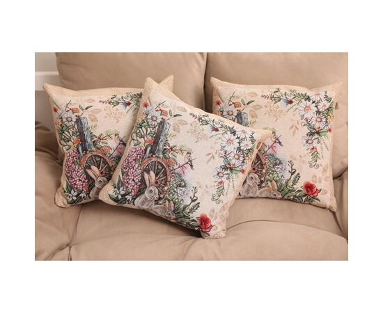 Подушка Прованс гобеленовая декоративная Alicia колесо и кролики 45х45 см (021821), изображение 3 Подушка Прованс гобеленовая декоративная Alicia колесо и кролики 45х45 см (021821), изображение 3