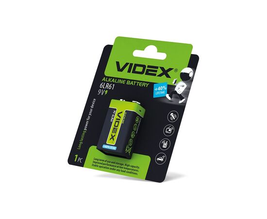Батарейка Videx Крона 6LR61/9V лужна 1шт (6LR61/9V/B)