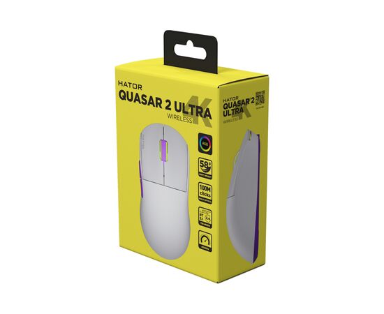 Мишка Hator Quasar 2 Ultra 4K Wireless/Bluetooth/USB White/Lilac (HTM571WL), зображення 5 Мишка Hator Quasar 2 Ultra 4K Wireless/Bluetooth/USB White/Lilac (HTM571WL), зображення 5