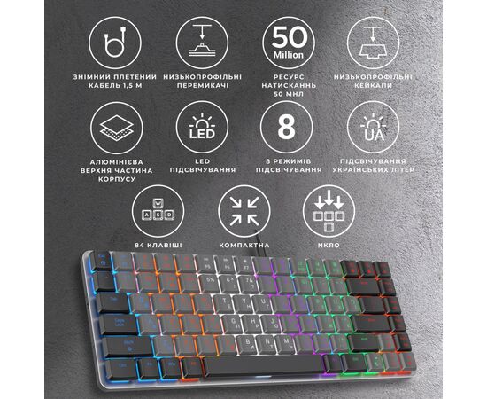 Клавиатура GamePro MK140R Red Swich Low Profile USB Dark Gray (MK140R), изображение 7 Клавиатура GamePro MK140R Red Swich Low Profile USB Dark Gray (MK140R), изображение 7
