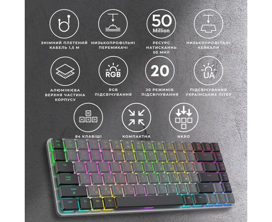 Клавіатура GamePro MK141R Red Swich Low Profile RGB USB Dark Gray (MK141R), зображення 7 Клавіатура GamePro MK141R Red Swich Low Profile RGB USB Dark Gray (MK141R), зображення 7