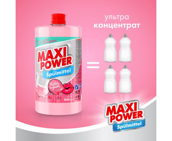 Средство для ручного мытья посуды Maxi Power Бабл Гам запаска 1000 мл (4823098411970), изображение 3 Средство для ручного мытья посуды Maxi Power Бабл Гам запаска 1000 мл (4823098411970), изображение 3
