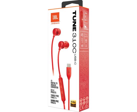 Навушники JBL Tune 310C USB-C Red (JBLT310CRED), зображення 6 Навушники JBL Tune 310C USB-C Red (JBLT310CRED), зображення 6