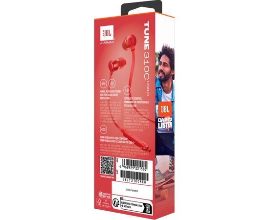 Навушники JBL Tune 310C USB-C Red (JBLT310CRED), зображення 7 Навушники JBL Tune 310C USB-C Red (JBLT310CRED), зображення 7