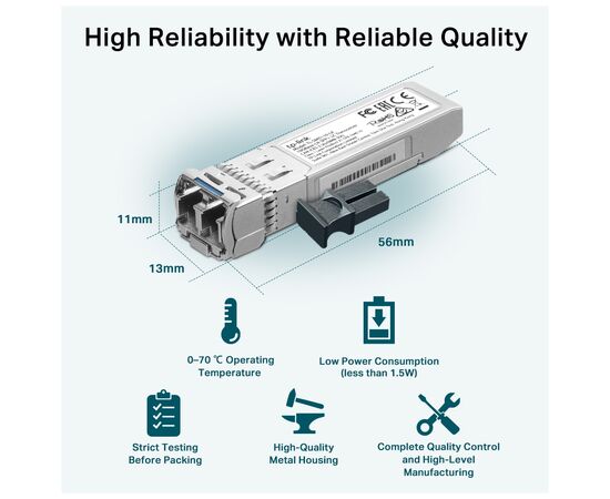 Модуль SFP Transceiver SFP+ 10GBase-LR, SM, 10km, LC TP-Link (TL-SM5110-LR), изображение 6 Модуль SFP Transceiver SFP+ 10GBase-LR, SM, 10km, LC TP-Link (TL-SM5110-LR), изображение 6