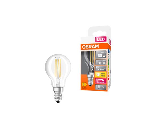 Лампочка Osram LED CL P60 DIM 6,5W/827 230V FIL E14 10x1 (4058075447875), изображение 3 Лампочка Osram LED CL P60 DIM 6,5W/827 230V FIL E14 10x1 (4058075447875), изображение 3