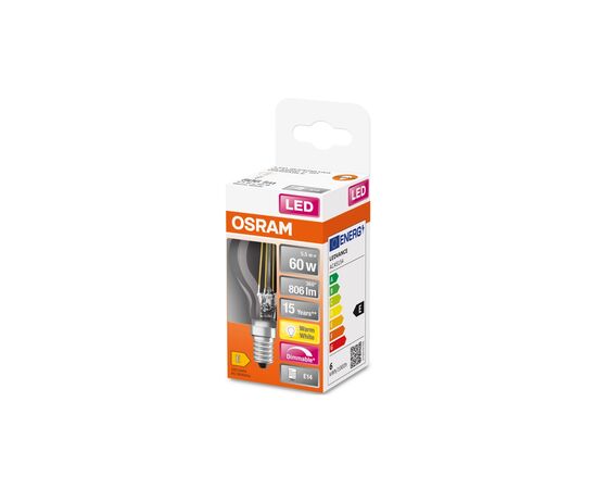 Лампочка Osram LED CL P60 DIM 6,5W/827 230V FIL E14 10x1 (4058075447875), изображение 4 Лампочка Osram LED CL P60 DIM 6,5W/827 230V FIL E14 10x1 (4058075447875), изображение 4