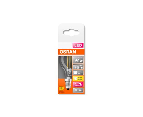 Лампочка Osram LED CL P60 DIM 6,5W/827 230V FIL E14 10x1 (4058075447875), изображение 5 Лампочка Osram LED CL P60 DIM 6,5W/827 230V FIL E14 10x1 (4058075447875), изображение 5