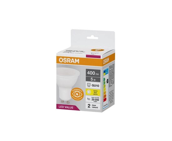 Лампочка Osram LED VALUE, PAR16, 5W, 3000K, GU10 (4058075689510), зображення 2 Лампочка Osram LED VALUE, PAR16, 5W, 3000K, GU10 (4058075689510), зображення 2