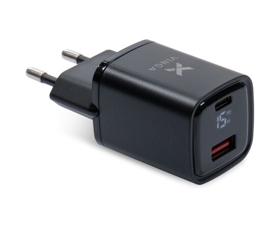 Зарядний пристрій Vinga USB-C PD30W + USB-A QC30W Display 33W Max (VCR30ACDB)
