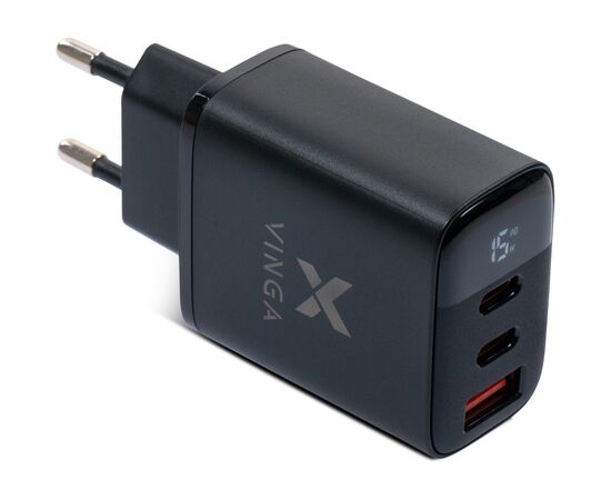Зарядний пристрій Vinga 2xUSB-C PD30W + USB-A QC30W Display 30W Max (VCR30ACCDB)