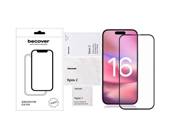 Стекло защитное BeCover Apple iPhone 16 Black (712122), изображение 4 Стекло защитное BeCover Apple iPhone 16 Black (712122), изображение 4