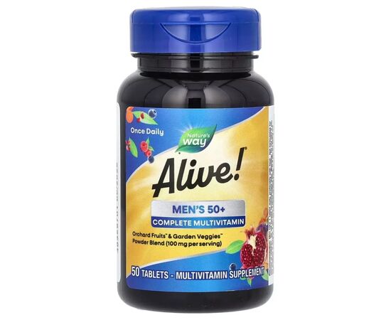Мультивитамин Nature's Way Мультивитамины для мужчин 50+, Alive! Men''s 50+ Complete Multivitamin, 50 т (NWY-13661), изображение 3 Мультивитамин Nature's Way Мультивитамины для мужчин 50+, Alive! Men''s 50+ Complete Multivitamin, 50 т (NWY-13661), изображение 3