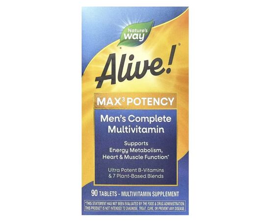 Мультивитамин Nature's Way Мультивитамины для мужчин, Alive! Max3 Potency, Men''s Multivitamin, 90 та (NWY-15542), изображение 2 Мультивитамин Nature's Way Мультивитамины для мужчин, Alive! Max3 Potency, Men''s Multivitamin, 90 та (NWY-15542), изображение 2