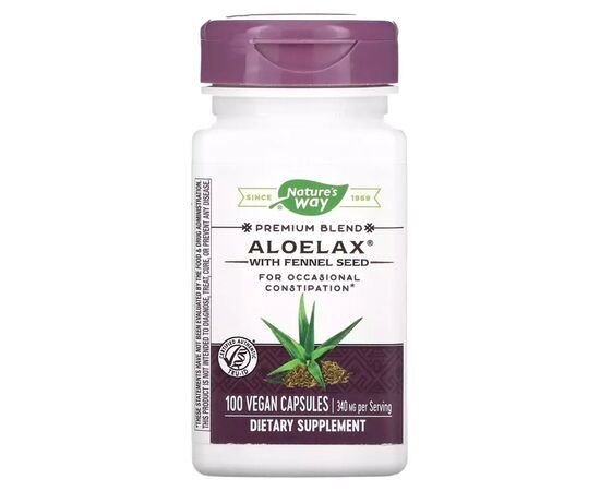 Травы Nature's Way Алоэ Вера с фенхелем, 340 мг, Aloelax with Fennel Seed, 100 вегетариан (NWY-00900)