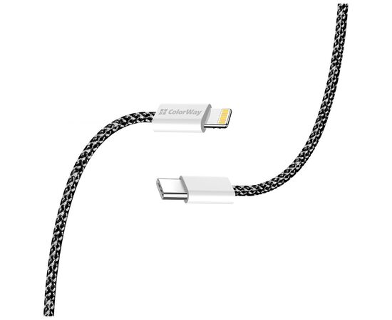 Дата кабель USB-C to Lightning 1.0m 27W black ColorWay (CW-CBPDCL061-BK), изображение 6 Дата кабель USB-C to Lightning 1.0m 27W black ColorWay (CW-CBPDCL061-BK), изображение 6