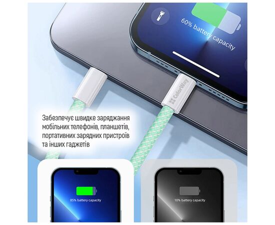 Дата кабель USB-C to USB-C 1.0m 60W 3.0А green ColorWay (CW-CBPDCC061-G), изображение 12 Дата кабель USB-C to USB-C 1.0m 60W 3.0А green ColorWay (CW-CBPDCC061-G), изображение 12