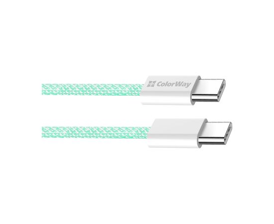 Дата кабель USB-C to USB-C 1.0m 60W 3.0А green ColorWay (CW-CBPDCC061-G), изображение 3 Дата кабель USB-C to USB-C 1.0m 60W 3.0А green ColorWay (CW-CBPDCC061-G), изображение 3