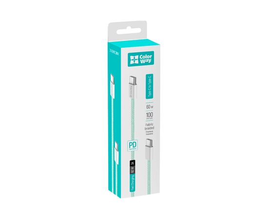 Дата кабель USB-C to USB-C 1.0m 60W 3.0А green ColorWay (CW-CBPDCC061-G), изображение 8 Дата кабель USB-C to USB-C 1.0m 60W 3.0А green ColorWay (CW-CBPDCC061-G), изображение 8