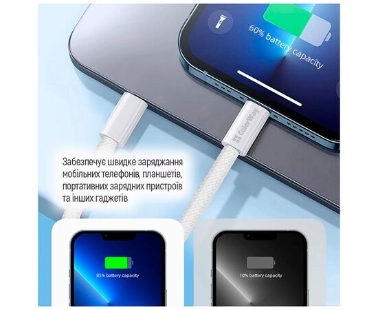 Дата кабель USB-C to USB-C 1.0m 60W 3.0А grey ColorWay (CW-CBPDCC061-GR), изображение 12 Дата кабель USB-C to USB-C 1.0m 60W 3.0А grey ColorWay (CW-CBPDCC061-GR), изображение 12