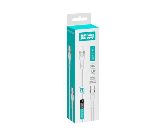 Дата кабель USB-C to USB-C 1.0m (PD Fast Charging 240W) 5А white ColorWay (CW-CBPDCC065-WT), изображение 5 Дата кабель USB-C to USB-C 1.0m (PD Fast Charging 240W) 5А white ColorWay (CW-CBPDCC065-WT), изображение 5