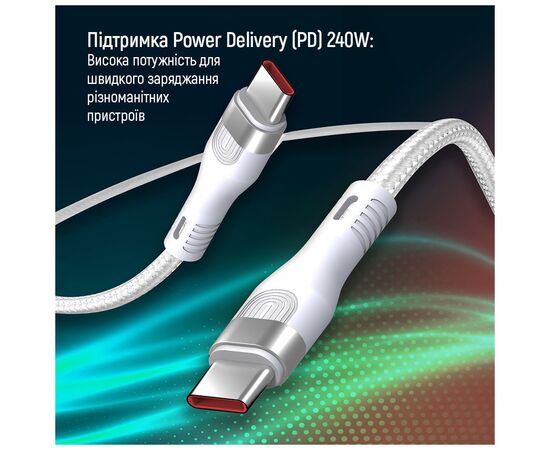 Дата кабель USB-C to USB-C 1.0m (PD Fast Charging 240W) 5А white ColorWay (CW-CBPDCC065-WT), изображение 6 Дата кабель USB-C to USB-C 1.0m (PD Fast Charging 240W) 5А white ColorWay (CW-CBPDCC065-WT), изображение 6